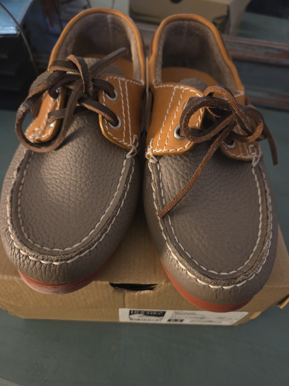 Dooney & Bourke Gray and Tan Leather Boat Loafers